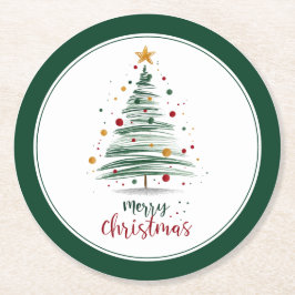 Posavasos Redondo De Papel Árbol de Navidad moderno perenne
