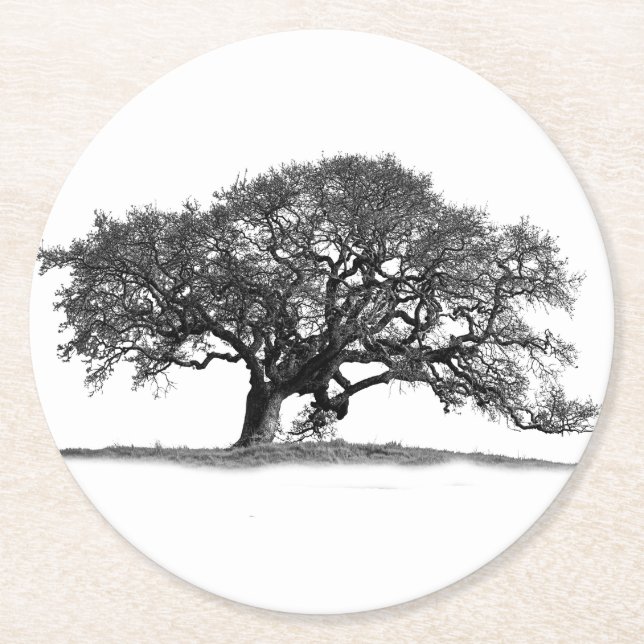 POSAVASOS REDONDO DE PAPEL ÁRBOL DE OAK NEGRO (Anverso)
