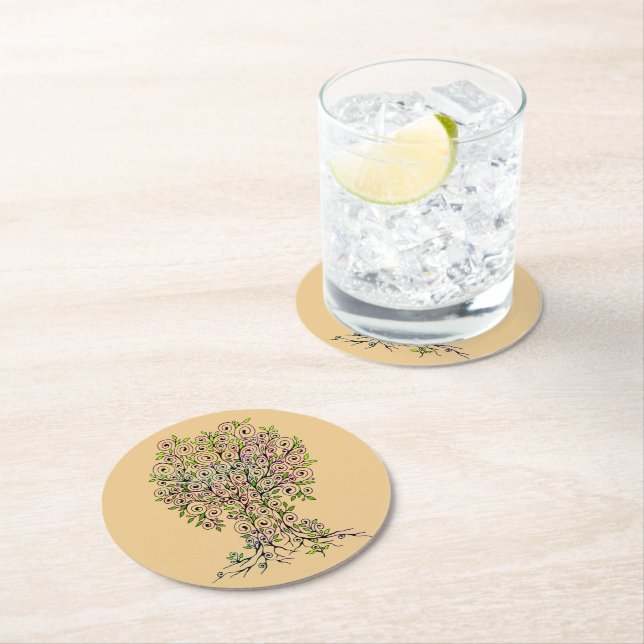 Posavasos Redondo De Papel Árbol De Vida - Espirales Salen Frutas 1 (In situ)