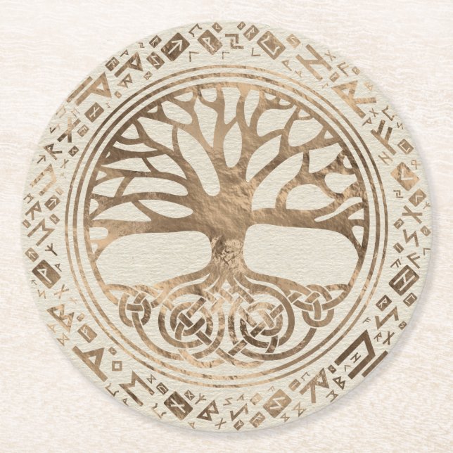 Posavasos Redondo De Papel Árbol de vida - Trama rúnica yggdrasil (Anverso)