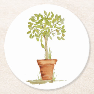 Posavasos Redondo De Papel Árbol del Topiary de la acuarela