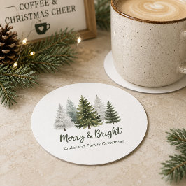 Posavasos Redondo De Papel Árboles de Navidad Merry & Bright