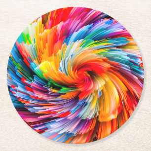 Posavasos Redondo De Papel Arcoíris Abstracto Tornado Moderno Vibrante