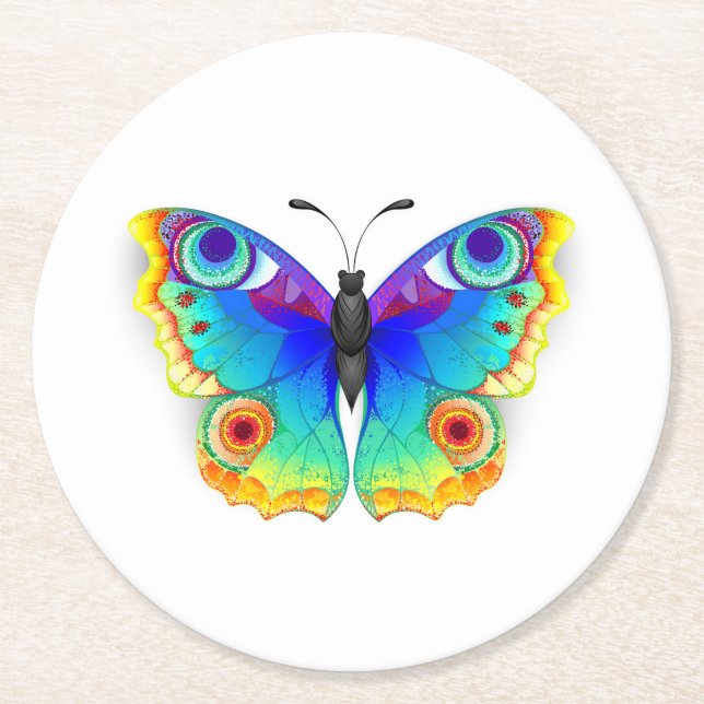 Posavasos Redondo De Papel Arcoiris mariposa Peacock Eye (Anverso)