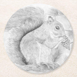 Posavasos Redondo De Papel Ardilla que cuelga un refrigerio