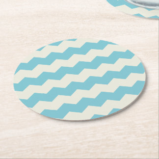 Posavasos Redondo De Papel Arena blanca azul tropical Chevron