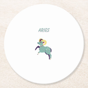 Posavasos Redondo De Papel Aries rosa, zodiaco, impresión de signo zodiacal