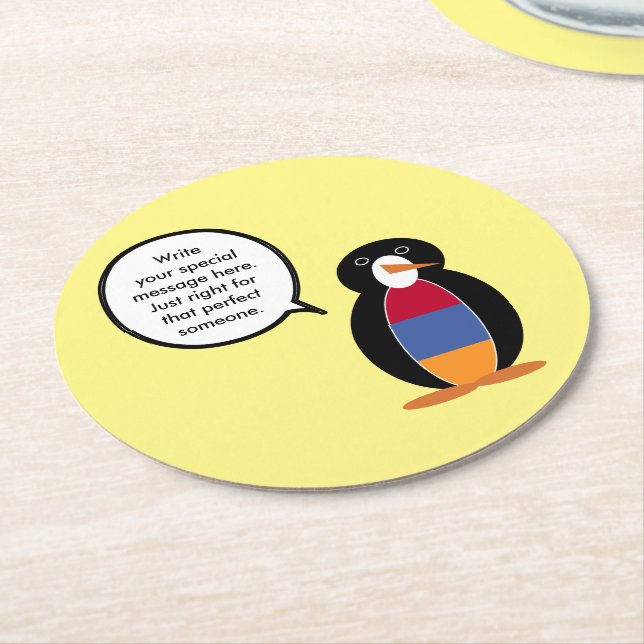 Posavasos Redondo De Papel Armenia habla de la señora Penguin personalizada (En perspectiva)
