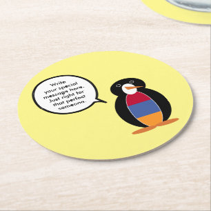 Posavasos Redondo De Papel Armenia hablando Ms Penguin Personalizado