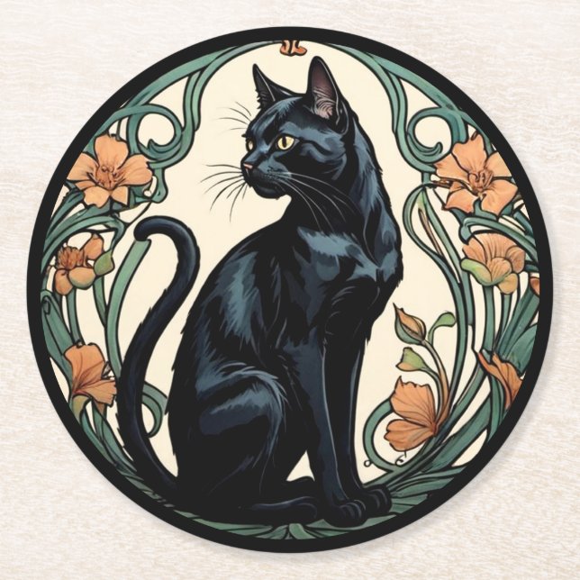 Posavasos Redondo De Papel Art Nouveau Black Cat (Anverso)
