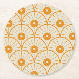 Posavasos Redondo De Papel Arte abstracto deco patrón sol naranja