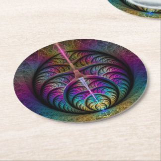 Posavasos Redondo De Papel Arte abstracto fractal colorido alucinante