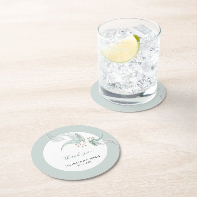 Posavasos Redondo De Papel Arte de Acuarela de Eucalipto Hermoso y Elegante (In situ)