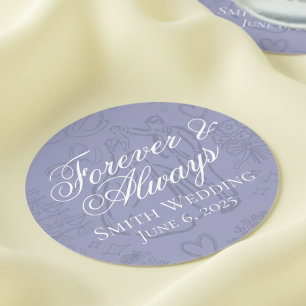 Posavasos Redondo De Papel Arte de dibujo Boda con mano de lavanda clásica