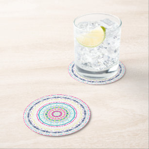 Posavasos Redondo De Papel Arte de Mandala Colorido Vibrante