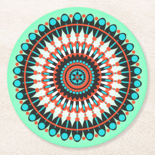 Posavasos Redondo De Papel Arte de Mandala Geométrico Colorido-46456