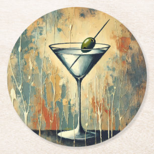 Posavasos Redondo De Papel Arte de Martini de Medios Mixtos de Mitad de Siglo