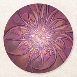 Posavasos Redondo De Papel Arte floral fractal moderno abstracto colores de b
