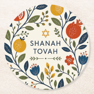 Posavasos Redondo De Papel Arte Folclórico Moderno Botánico Shana Tovah
