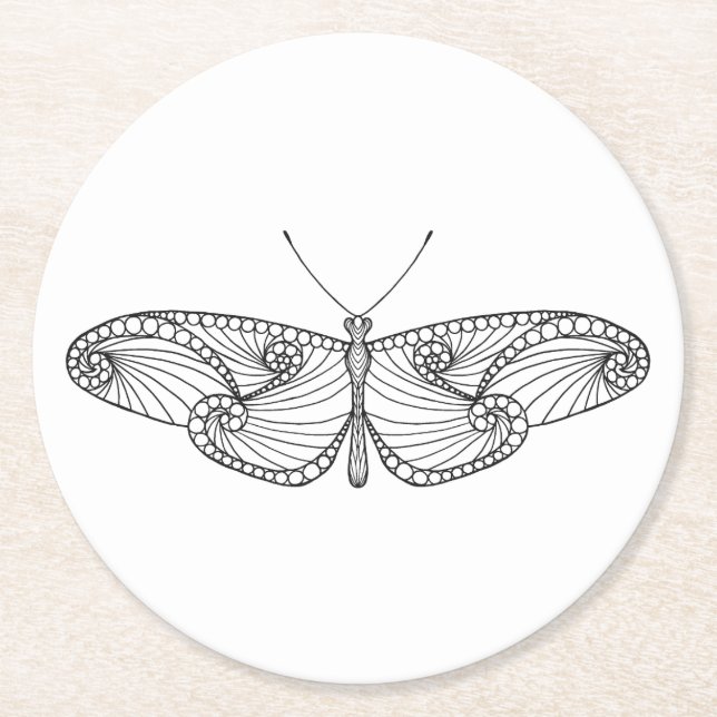 Posavasos Redondo De Papel Arte inspirado de la mariposa (Anverso)