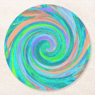 Posavasos Redondo De Papel Arte Líquido con Remolino de Aguamarina y Coral Re