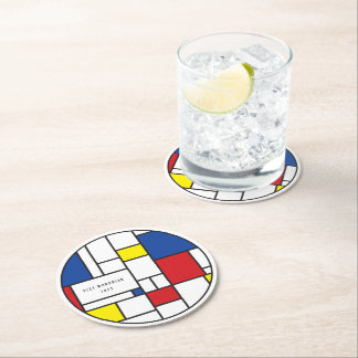 Posavasos Redondo De Papel Arte Moderno De Stijl Geométrico Minimalista Mondr