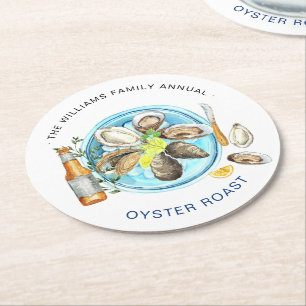 Posavasos Redondo De Papel Asado de ostras de verano   Parrillada de mariscos