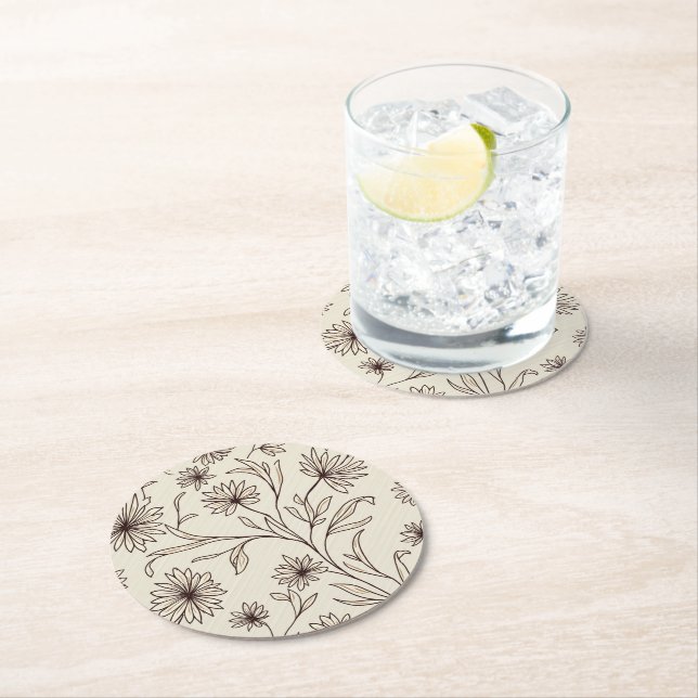 Posavasos Redondo De Papel Astracción floral abstracta (In situ)