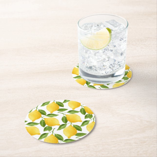 Posavasos Redondo De Papel Astras de limones brillantes (In situ)