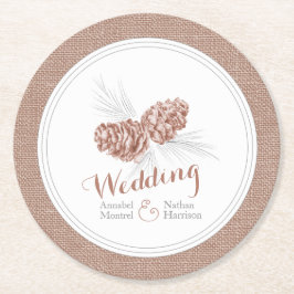 Posavasos Redondo De Papel Astras de papel de pino de invierno marrón boda