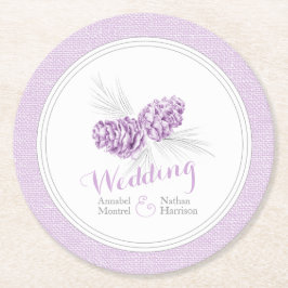 Posavasos Redondo De Papel Astras de papel de pino de invierno púrpura boda