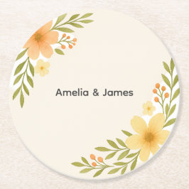 Posavasos Redondo De Papel Astras rusas de Boda de flores silvestres