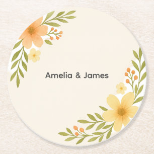 Posavasos Redondo De Papel Astras rusas de Boda de flores silvestres