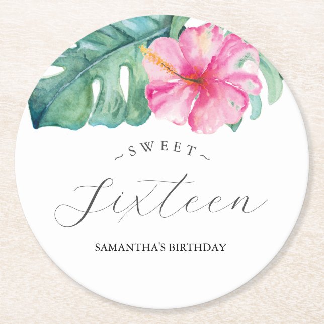 Posavasos Redondo De Papel Astratos Personalizados de Luau Tropical (Anverso)