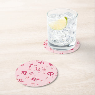 Posavasos Redondo De Papel Astrología rosa Rótulo de símbolos zodiaco