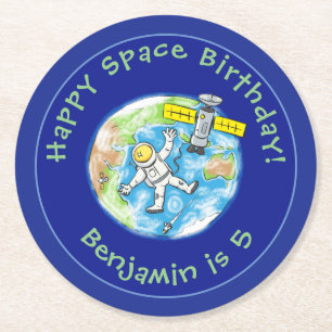 Posavasos Redondo De Papel Astronauta divertida con personalizado satelital s