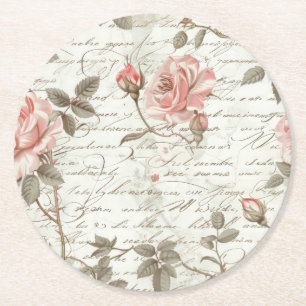 Posavasos Redondo De Papel Ataques para bebidas rosadas de Rosa
