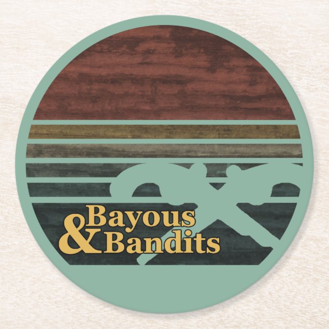 Posavasos Redondo De Papel Atardecer retro de Bayous y Bandits  (Anverso)