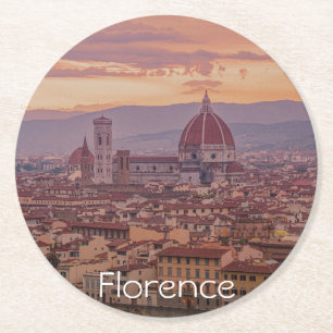 Posavasos Redondo De Papel Atardecer sobre Florencia, Italia