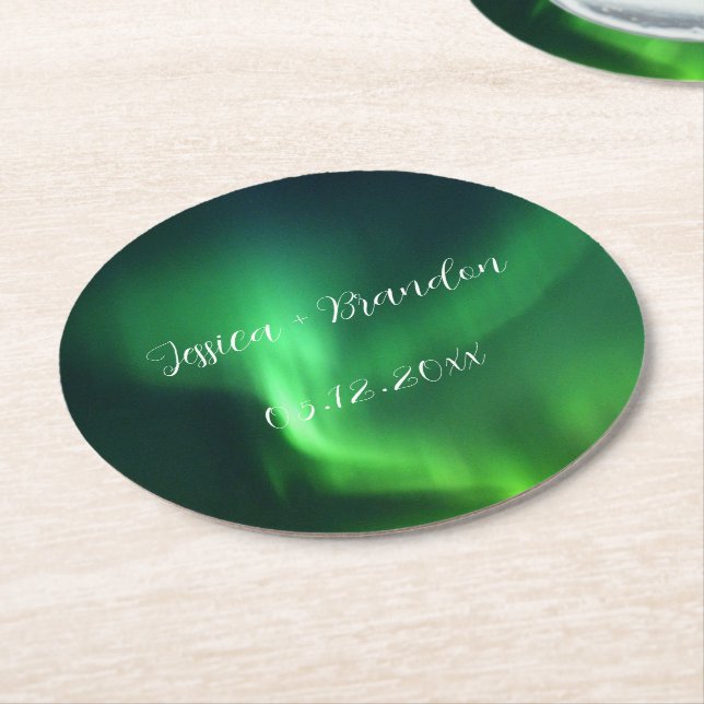 Posavasos Redondo De Papel Aurora Borealis Boda (En perspectiva)