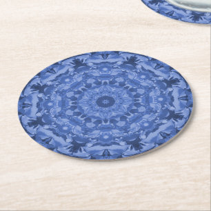 Posavasos Redondo De Papel Auténtico Kaleidoscopio Azul Real