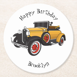 Posavasos Redondo De Papel Auto amarillo clásico 1931