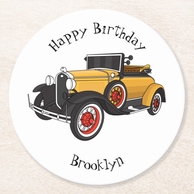 Posavasos Redondo De Papel Auto amarillo clásico 1931 (Anverso)