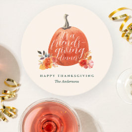 Posavasos Redondo De Papel Autumn Floral Orange Pumpkin Friendsgiving Dinner