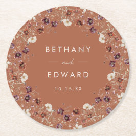 Posavasos Redondo De Papel Autumn Floral Terracotta Boda