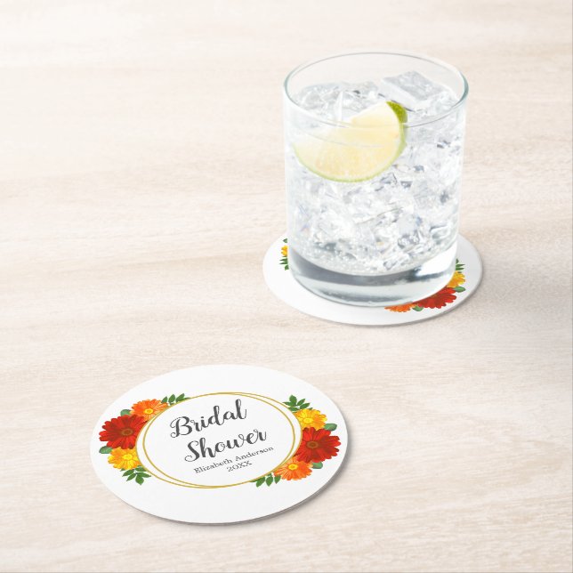 Posavasos Redondo De Papel Autumn Florals Bridal Shower (In situ)