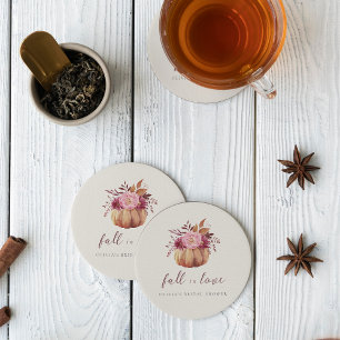 Posavasos Redondo De Papel Autumn Pumpkin & Wildflowers Fall Bridal Shower