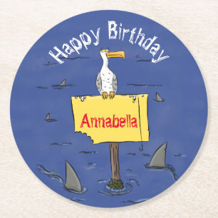 Posavasos Redondo De Papel Ave marina divertida rodeada por un personalizado 