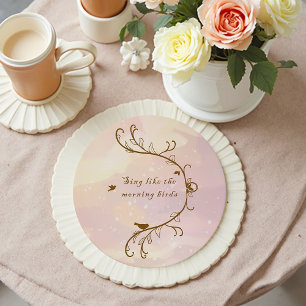 Posavasos Redondo De Papel Aves brillantes y suaves cantantes de canto suave
