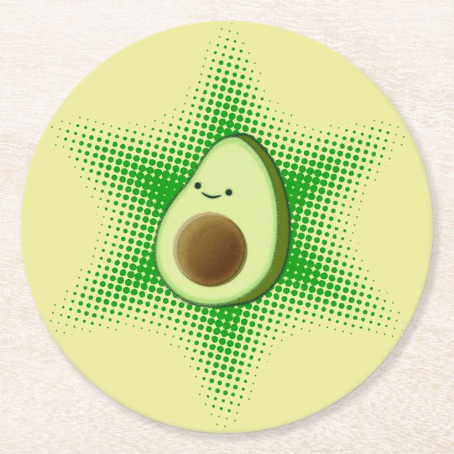Posavasos Redondo De Papel Avocado Superstar Cute (Anverso)